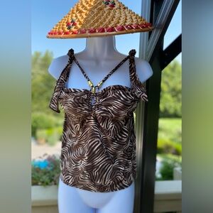 NWOT Coco Reef - Animal print (brown/cream/black) tankini w/built in bra, 34C